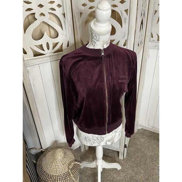Vintage 90s Tommy Hilfiger Velour Purple Zip Sweater Top Y2K Size XL - Picture 3 of 8